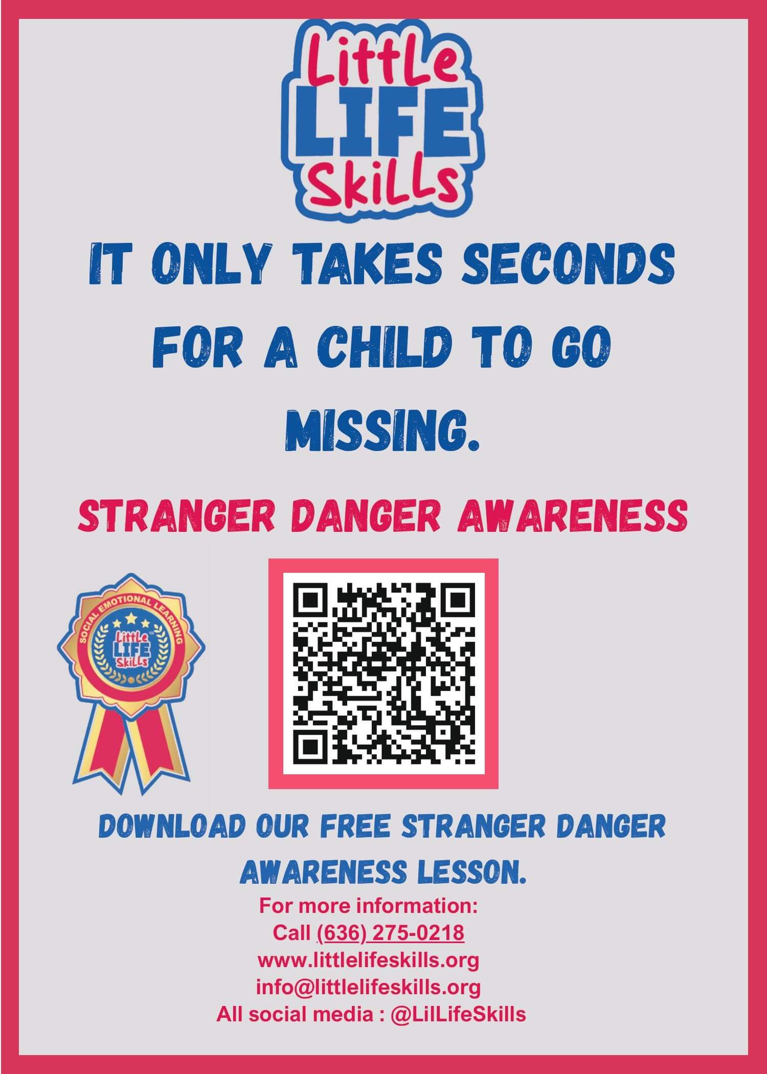 Stranger danger awareness flyer with QR code.